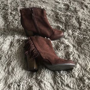 Qupid Brown Fringe Booties